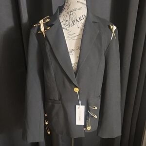 Chic Black Blazer with Gold Details